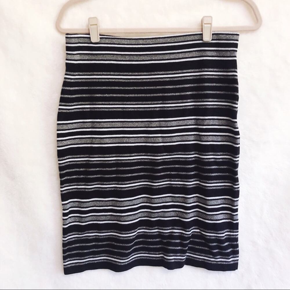 LOFT Grey Striped Sweater Pencil Skirt